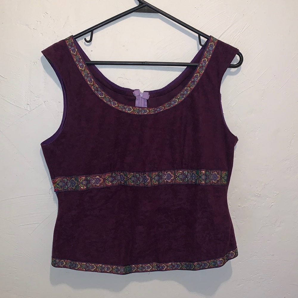 Hand made faux velvet crop top w metallic trim in very good condition
